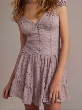 Urban Outfitters NWT Mauve Eyelet Mini Dress Size S